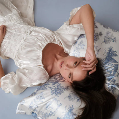 The Gilded Manor Satin Pillowcase in Garden Toile