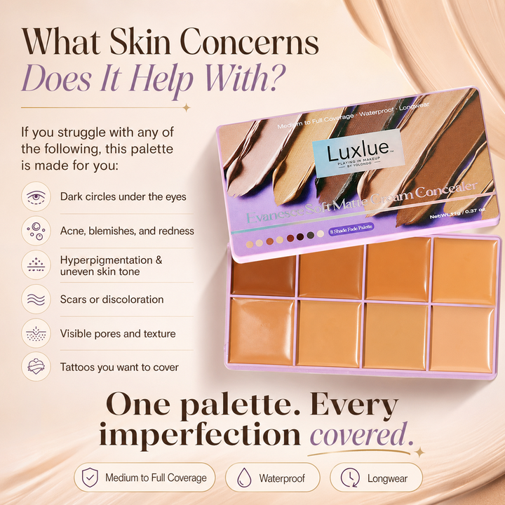 Luxlue Soft Matte Cream Concealer 8-Shade Fade Palette