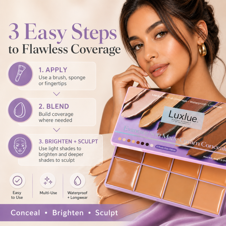 Luxlue Soft Matte Cream Concealer 8-Shade Fade Palette